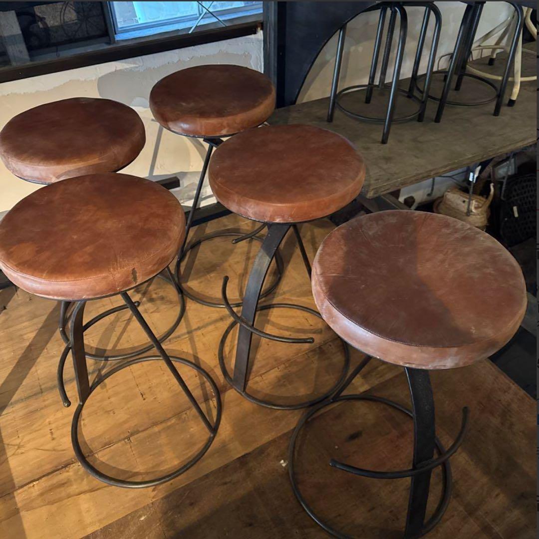 インド アイアン 水牛革 カウンターチェアー 4/4脚