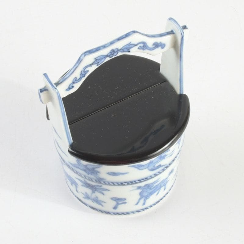 茶道具　平安和峰作　染付　花草神獣文　手桶茶入　共箱　V　9485