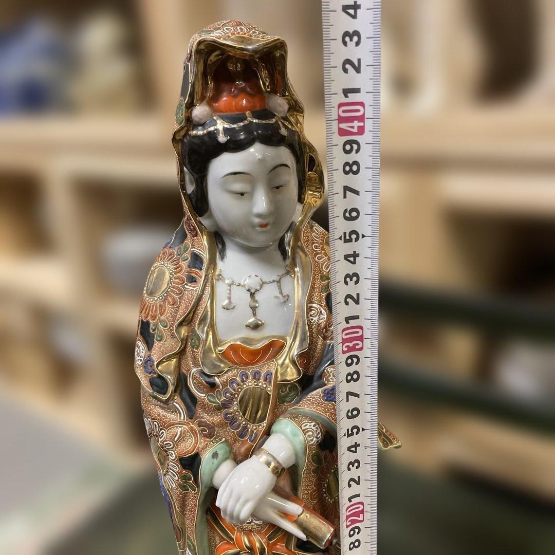 金彩九谷観音像　石川県九谷焼 優しい顔立ち　古美術　骨董　アンティーク仏教美術