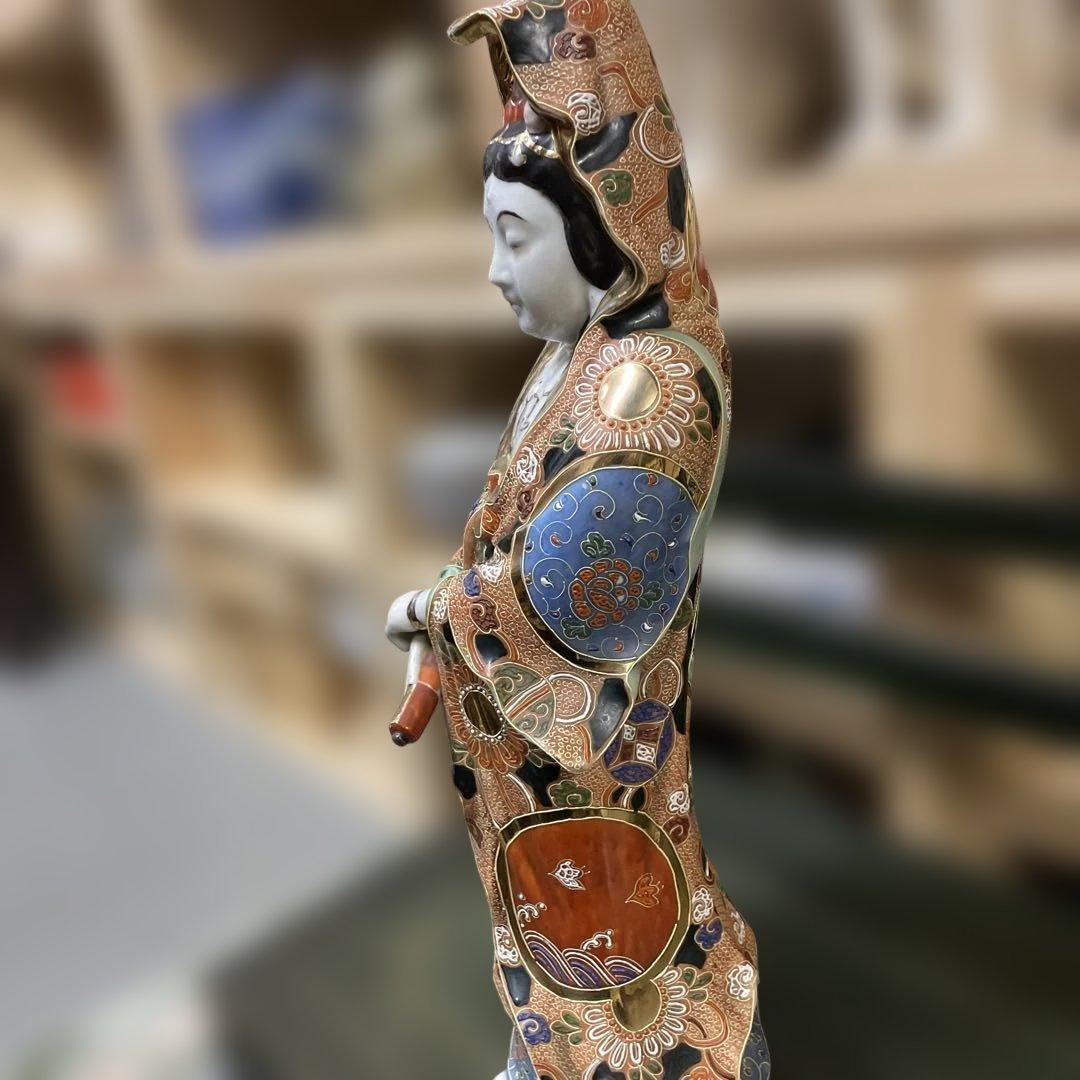 金彩九谷観音像　石川県九谷焼 優しい顔立ち　古美術　骨董　アンティーク仏教美術