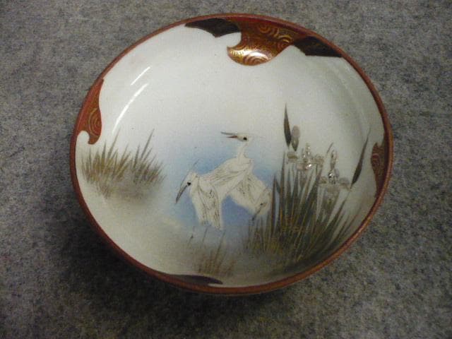 九谷焼 鷺 水仙 色絵 手塩皿 8枚 [B31369]