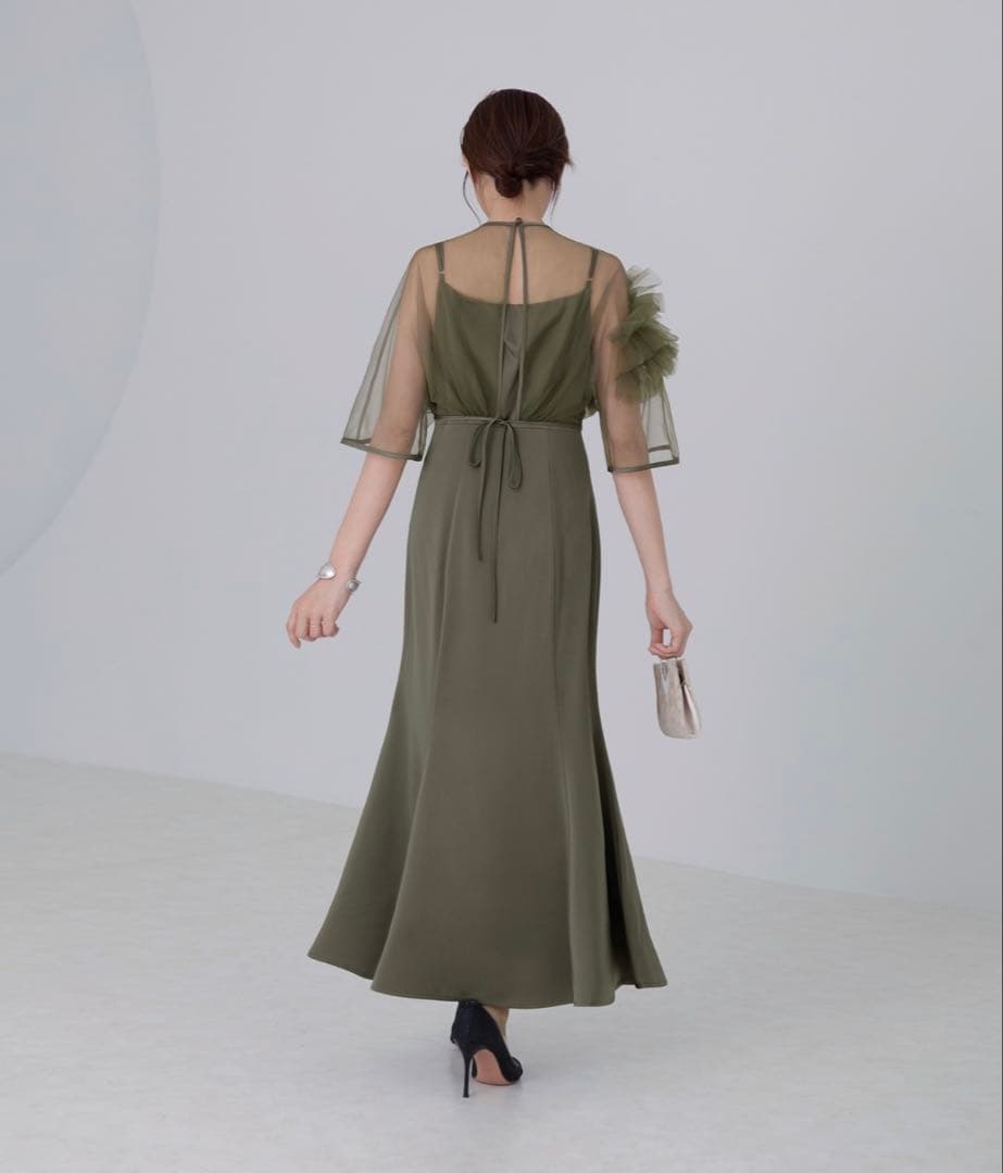 【LEJA】ボリュームチュールパイピングフレアドレス2点セット グリーン