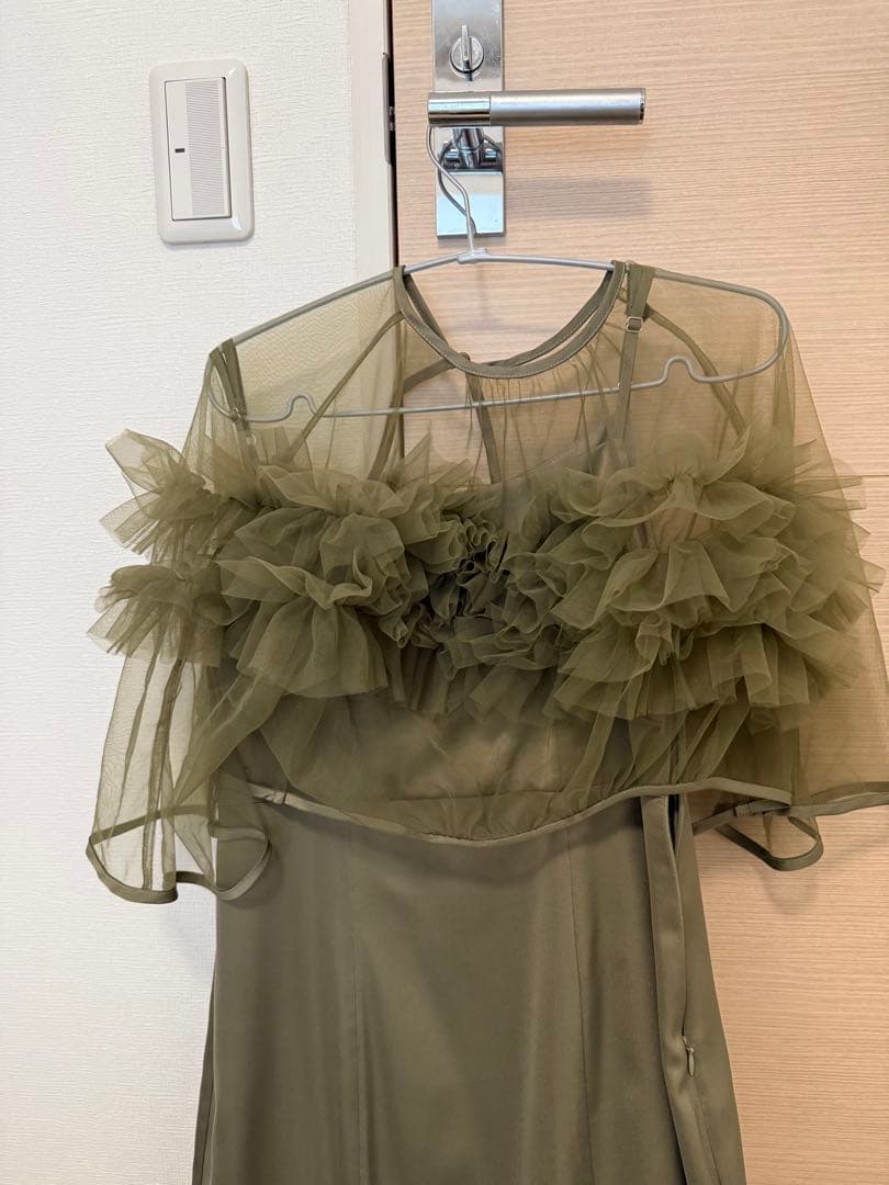 【LEJA】ボリュームチュールパイピングフレアドレス2点セット グリーン