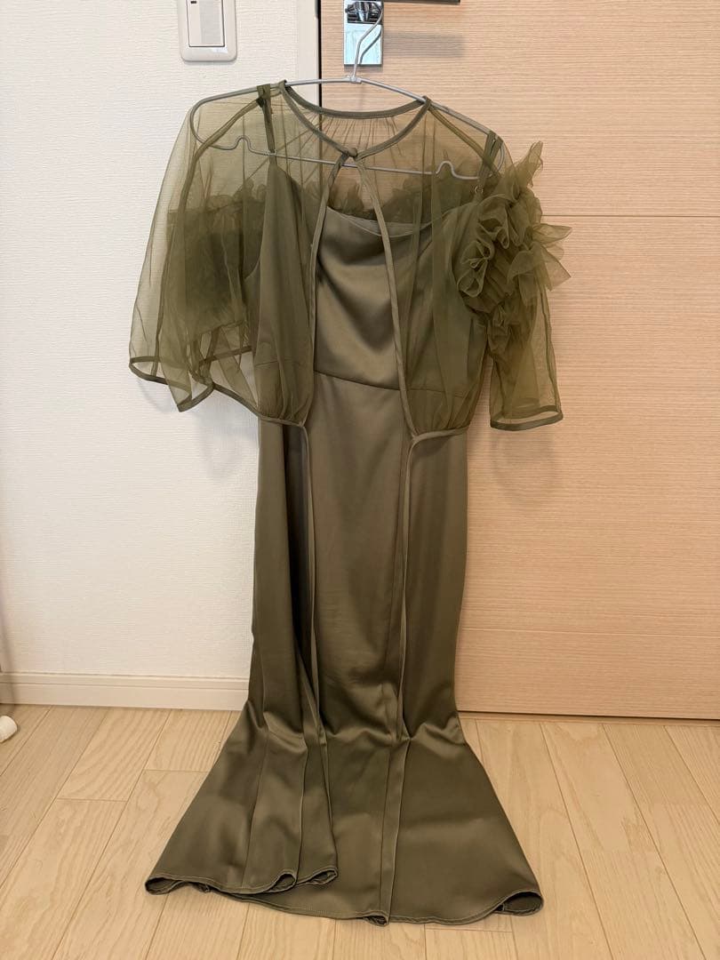 【LEJA】ボリュームチュールパイピングフレアドレス2点セット グリーン