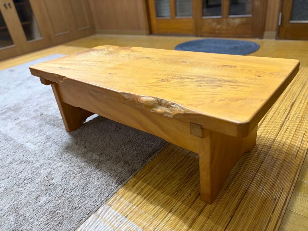 無垢材 一枚板風 座卓 引き出し付 和モダン 天然木 ローテーブル 職人家具