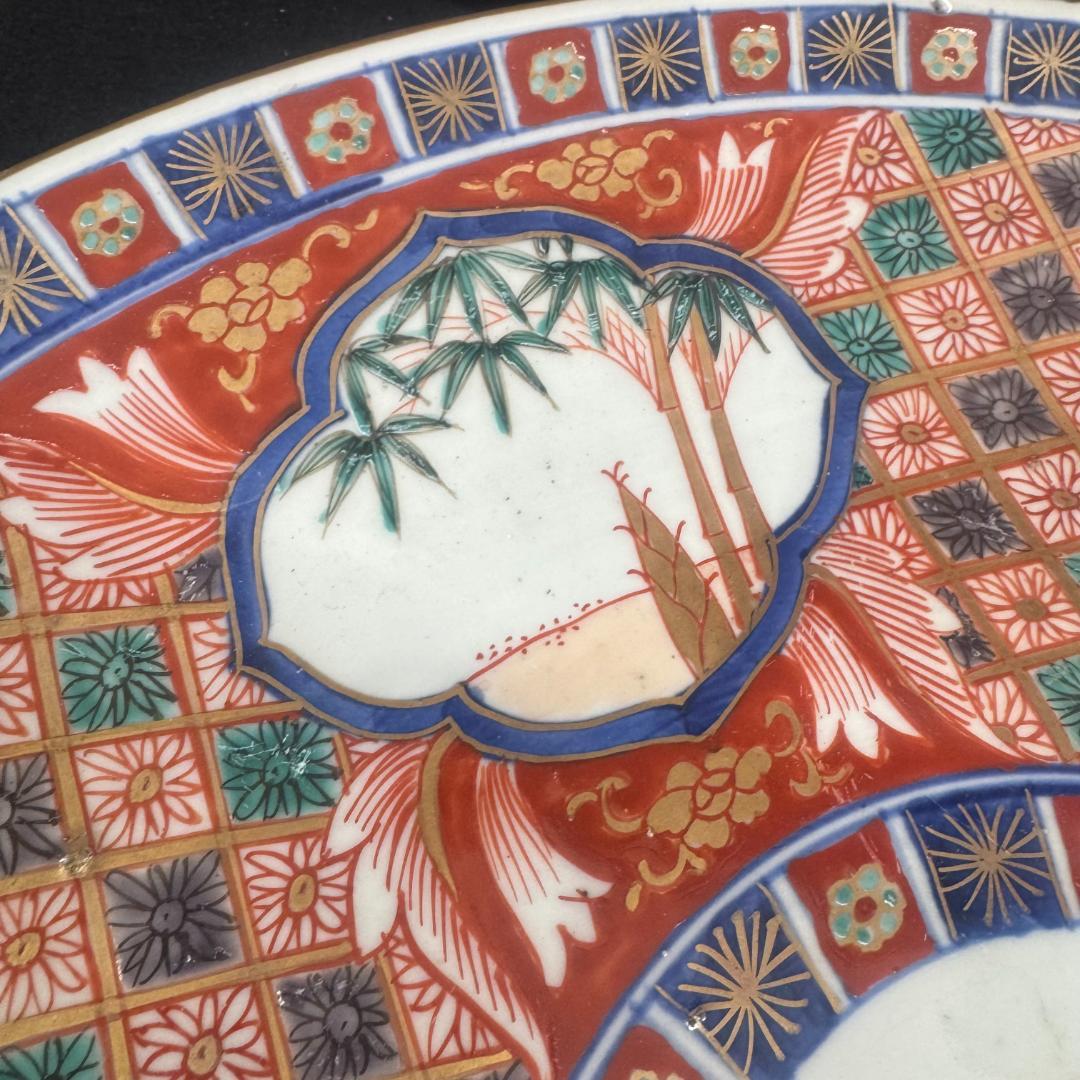 古伊万里 富貴長春 赤 金蘭手 色絵大皿　江戸時代37cm