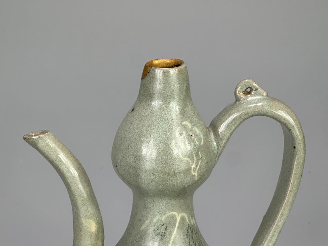 韓国美術　高麗～李朝時代　高麗青磁　象嵌魚柳文　急須　水注　金継　朝鮮古陶磁