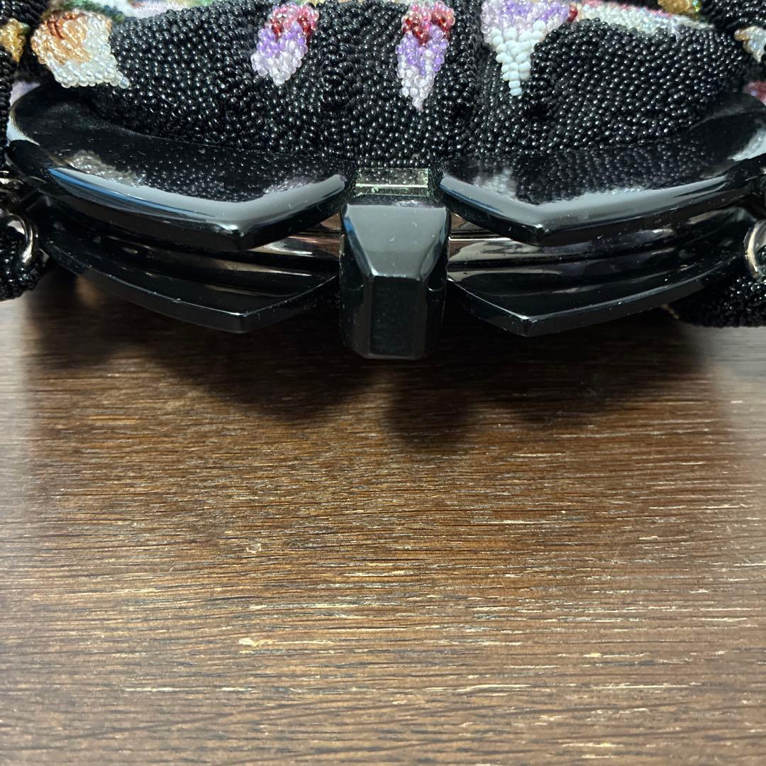 花柄　ビーズハンドバッグ　和装　着物　昭和レトロ　ビーズバッグ　がま口