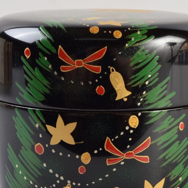 茶道具　蒔絵師　西村弘峰作　クリスマスツリー蒔絵　中棗　共箱　V　9062