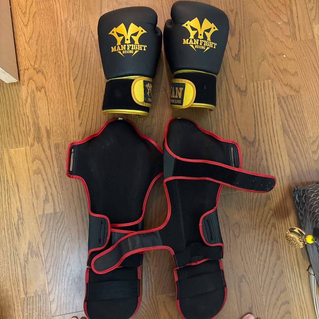 MAN FIGHT ボクシンググローブとプロテクターセット　天然革　マスセット