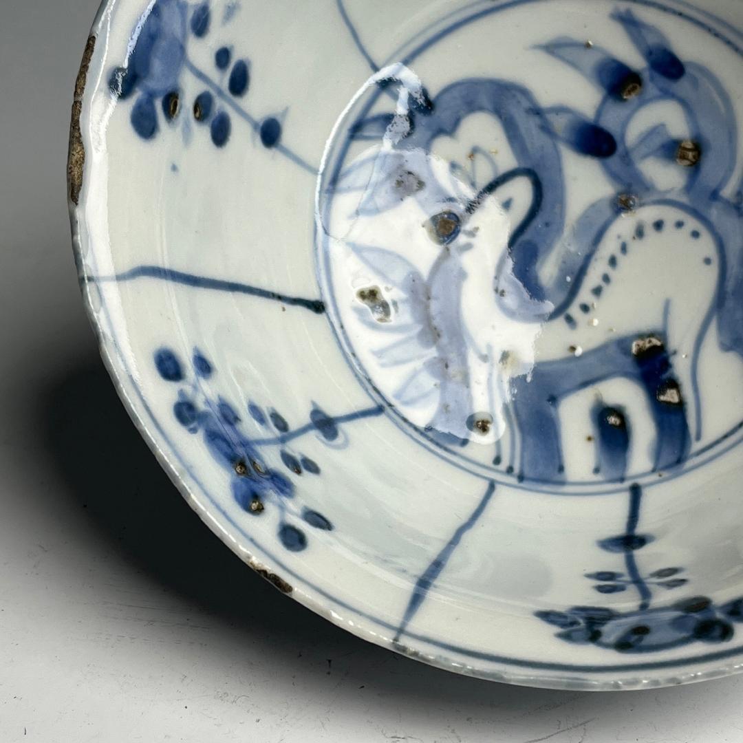 鹿紋鉢 古染付 明時代 中国美術 擺件 旧家 766+