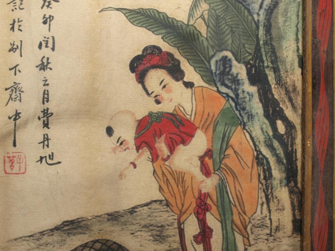 近所の蔵出品　　中国明時代木製肉筆絵※激安骨董品 AK1686B8-3