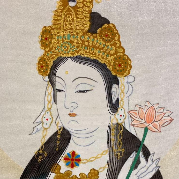 掛軸『秩父三十四ヶ所観音霊場御朱印 観音菩薩』仏画 絹本 共箱付 掛け軸