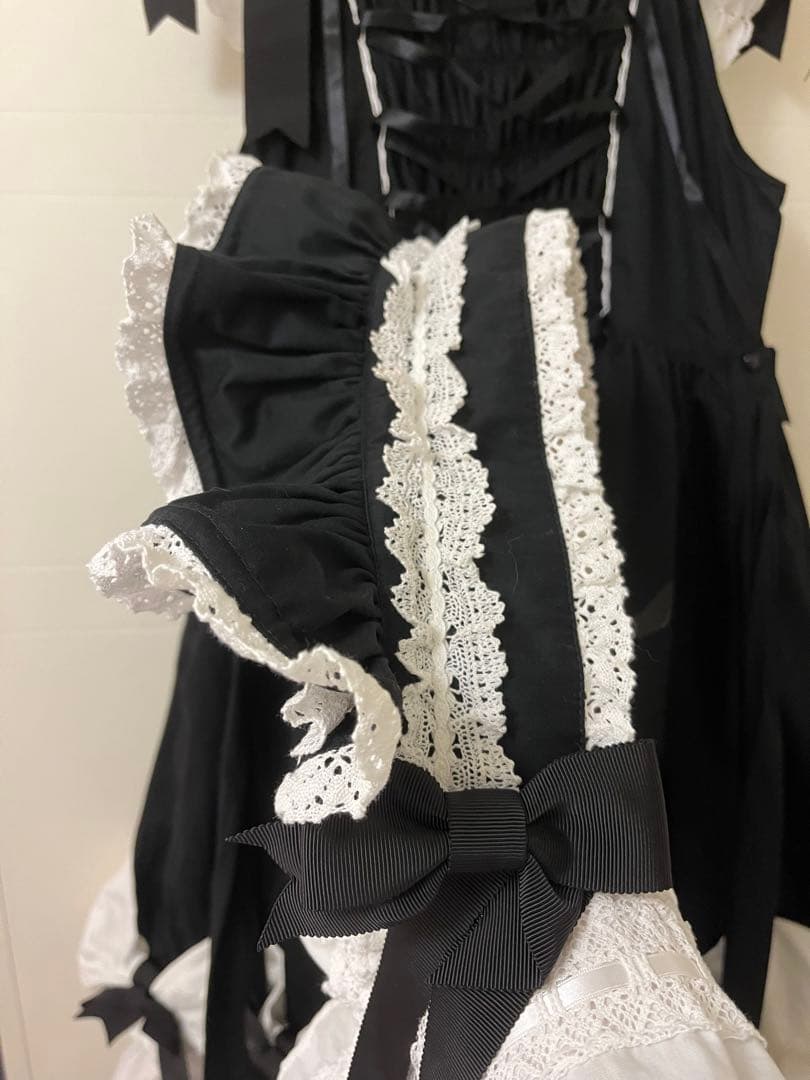 ふわふわクリームプリンセスジャンパースカート 黒白 ボンネットセット