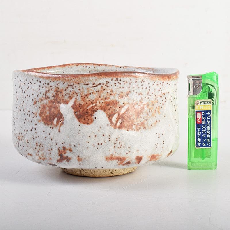 昇　荒川豊蔵　桧垣芦ノ絵鼠志野茶碗　銘朗景即中斎極め箱二重箱　DR8770