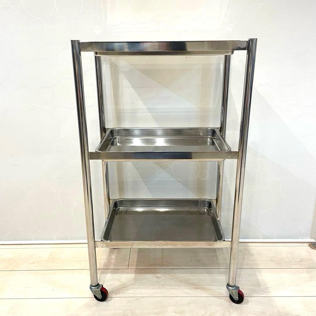 業務用 ステンレス 3段ワゴン 医療 サロン 鍼灸 インダストリアル キャスター