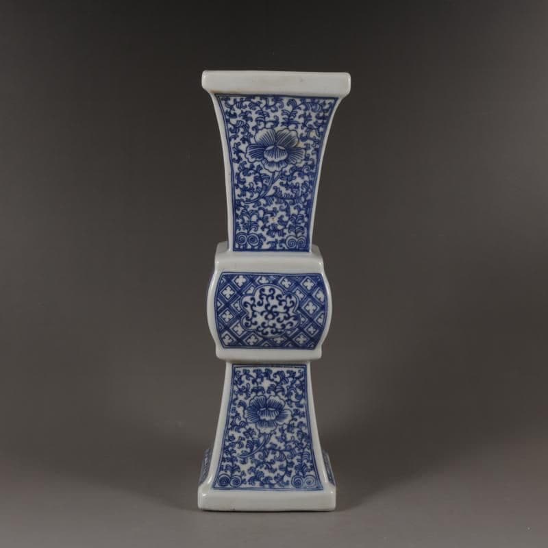 青花四方花觚(そう)青花磁  工芸品 美術品 置物