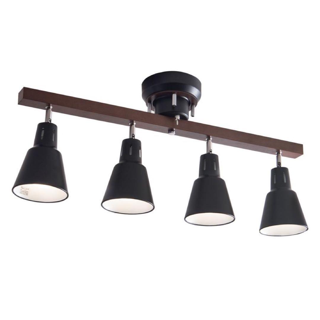 スポット 4灯 ウッドバー間接照明 食卓用 リビング用 【LED電球4付き】