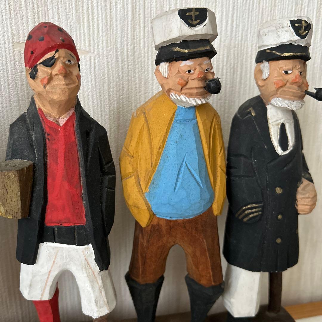 海洋キャラクター 木製彫刻 セット