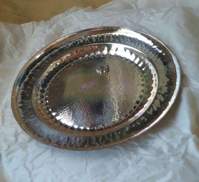 銀製　純銀　6寸　青海盆　箱入り