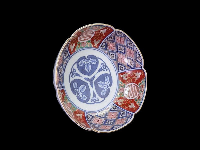 大聖寺伊万里　寿に金唐草　中陰菱に花菱紋の図　大振膾皿　B340AS-CVc