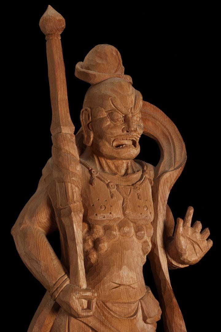 大型 木彫 仁王像 吽形 金剛力士像 62cm 仏像 一刀彫 仏教美術 古美術品