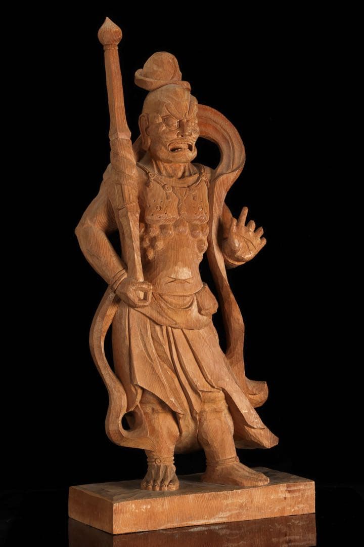 大型 木彫 仁王像 吽形 金剛力士像 62cm 仏像 一刀彫 仏教美術 古美術品