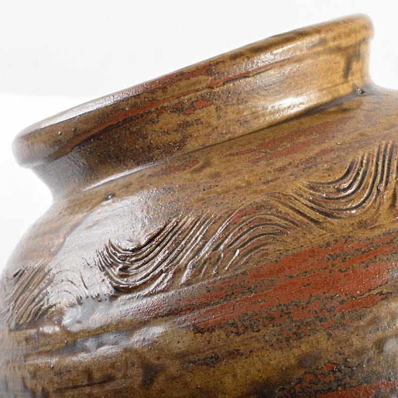 北大路魯山人作　信楽焼　波線文　壷　共箱　M　R5661