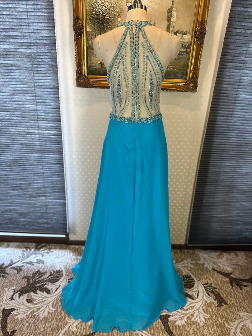 未使用傷あり☆水色ビーズ装飾ロングドレス