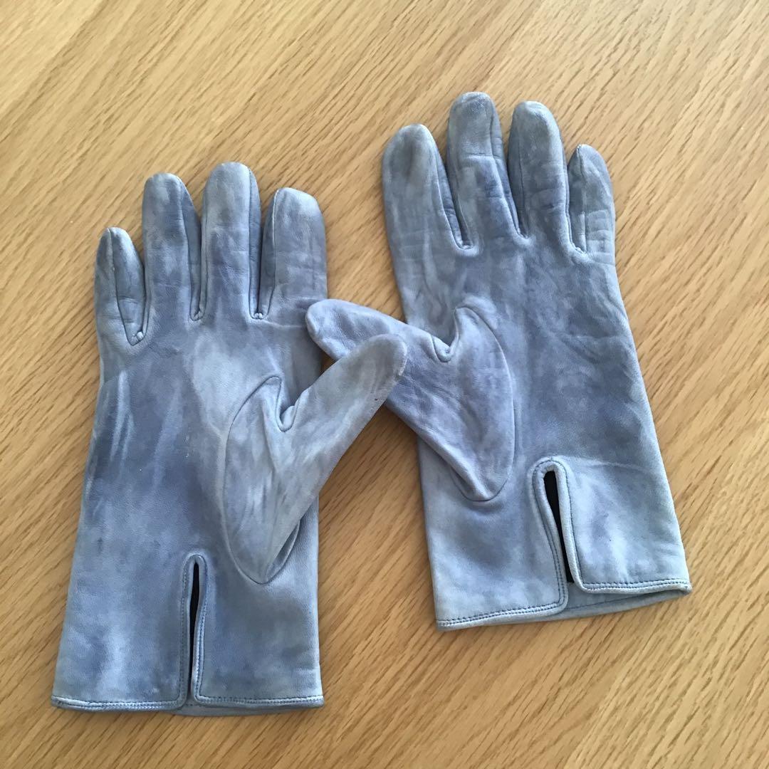 ランバン　レザー手袋　ブルーグレー