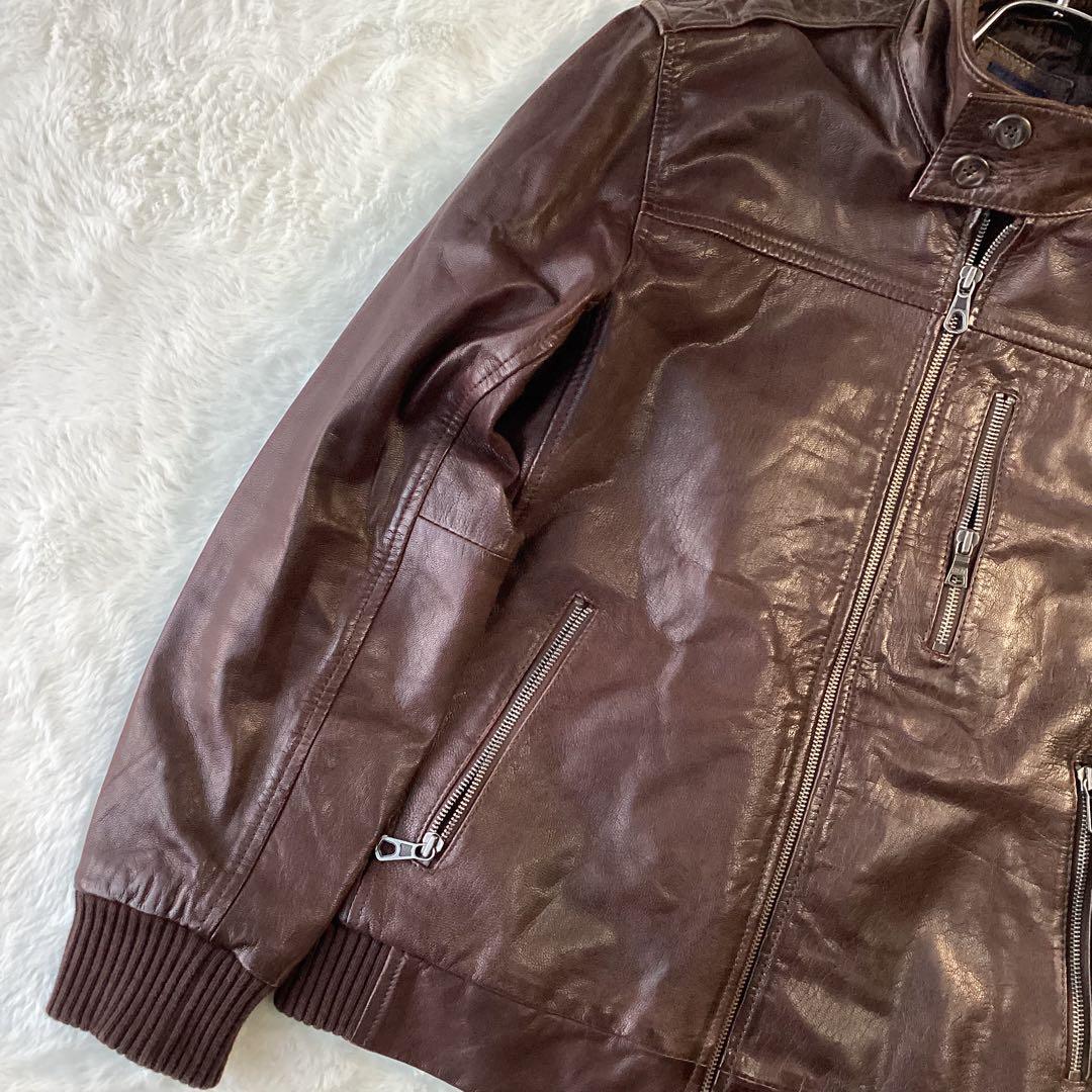 ギャップ　レザージャケット　ブラウン　ヤギ　山羊　ゴートレザー