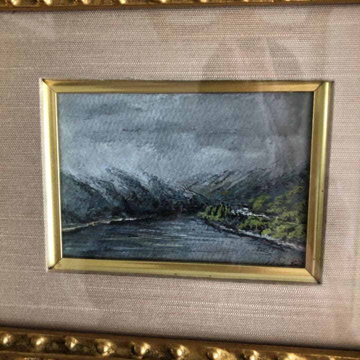 値下げしました‼️和装の女性、湖畔の情景の小品2点　￼