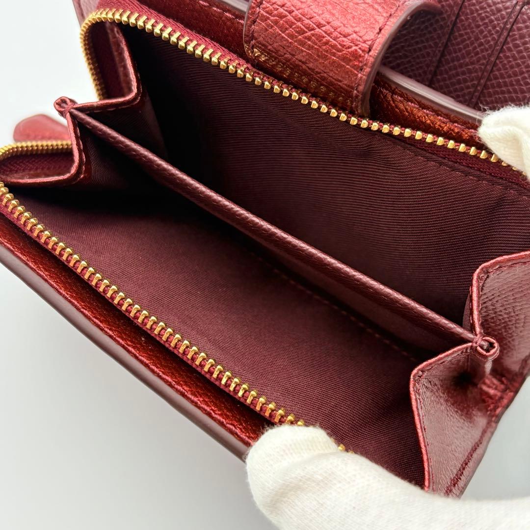 【超美品】COACH ミディアム コーナー ジップ ウォレット ワインレッド