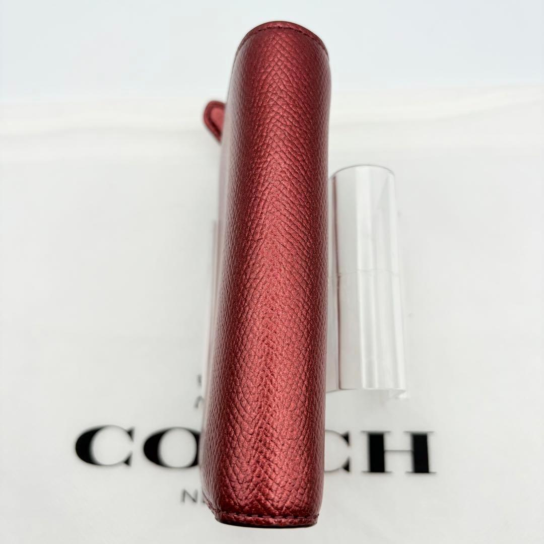 【超美品】COACH ミディアム コーナー ジップ ウォレット ワインレッド