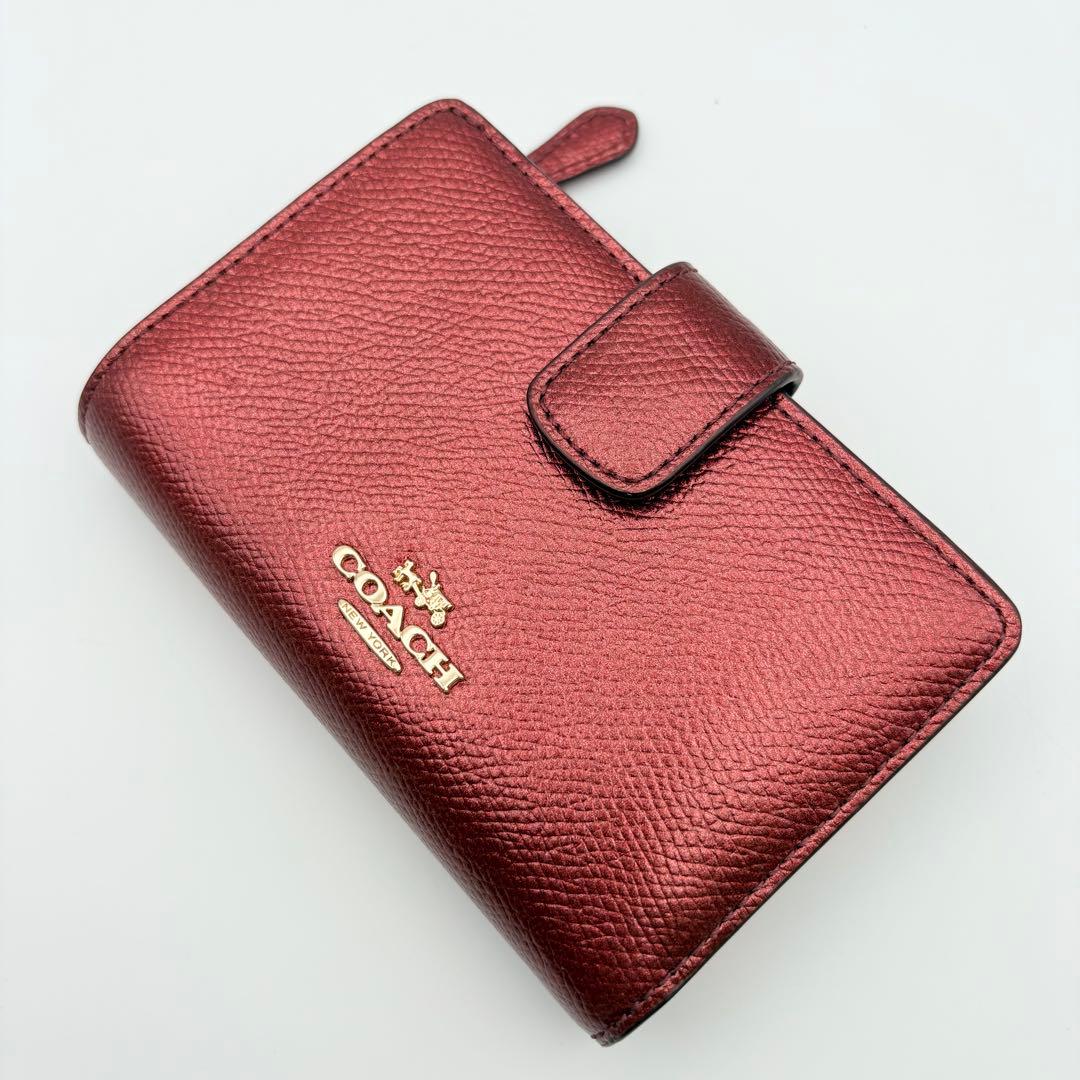 【超美品】COACH ミディアム コーナー ジップ ウォレット ワインレッド
