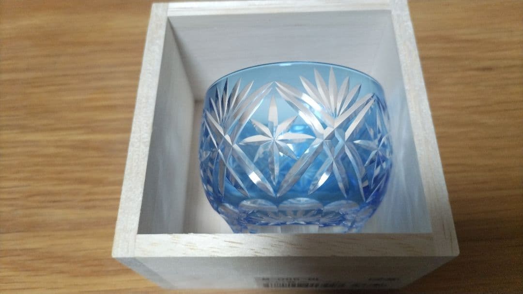 江戸切子 青 ガラス 木箱付き