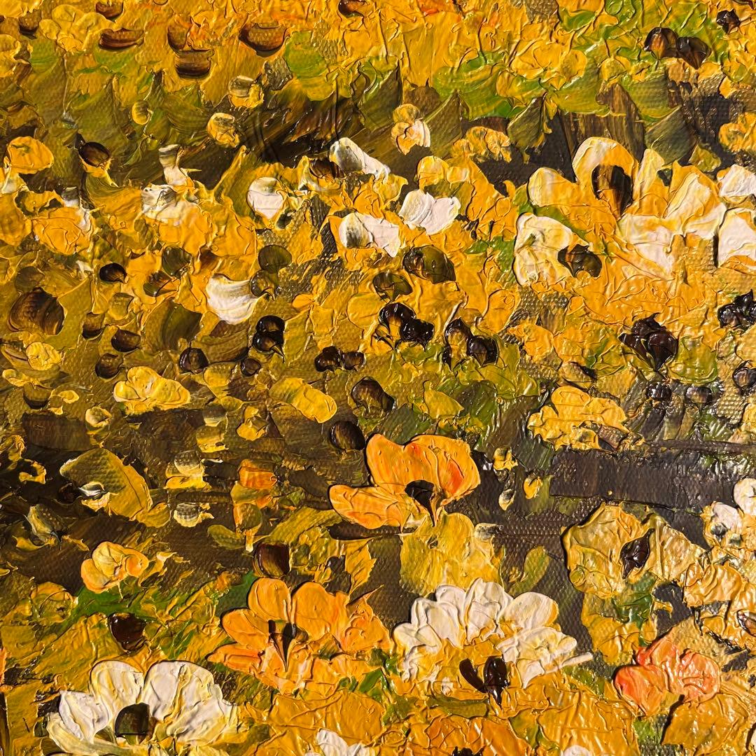 手書き油絵 菜の花畑 額付 絵画 インテリア 油彩画