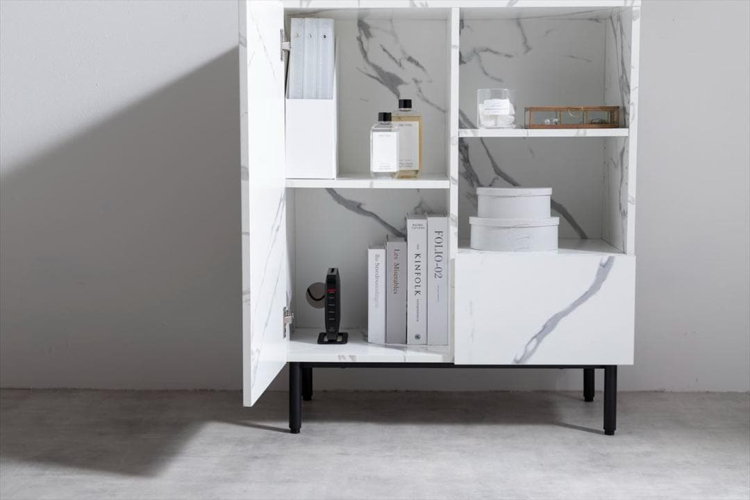 【送料無料】【幅72cm】大理石柄キャビネット ストーン柄 マーブル 棚 収納