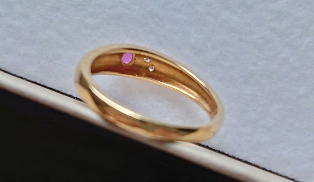 a*！様 K18 ゴールド リング 約8号　シンプル ルビー？ダイヤ？付き レト