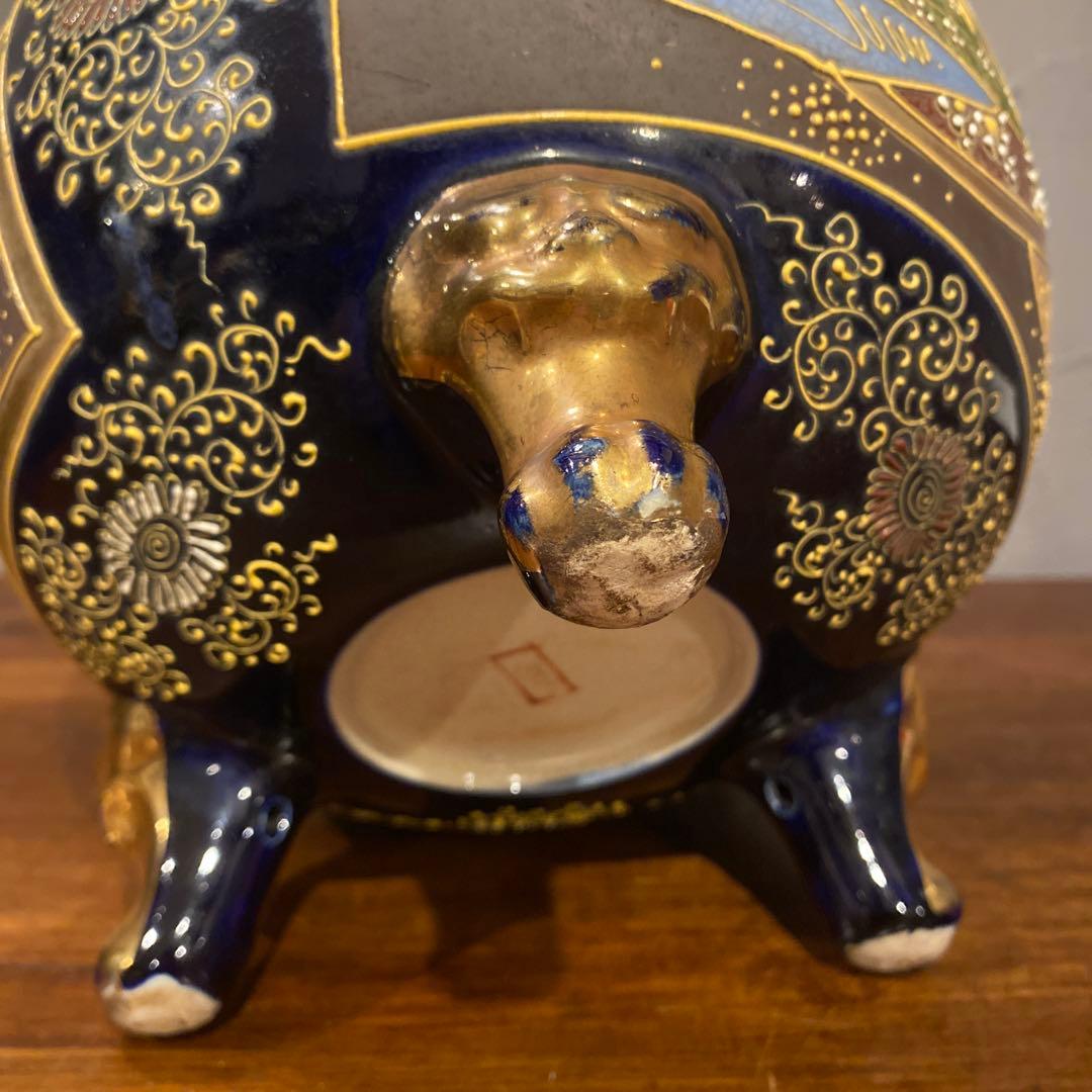 京薩摩 香炉 金襴手 古美術 骨董品 コレクション 置物 狛犬