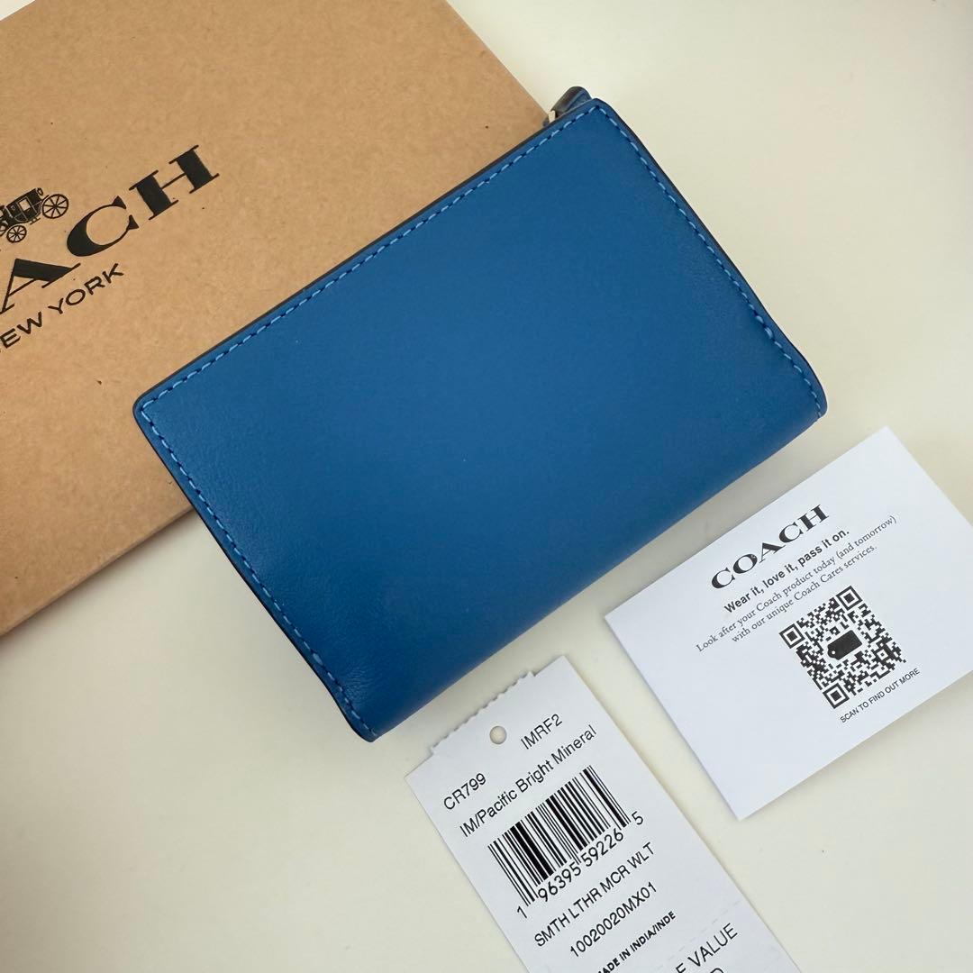 COACH コーチ　折り財布　ブルー　青色　三つ折り財布　ミニウォレット