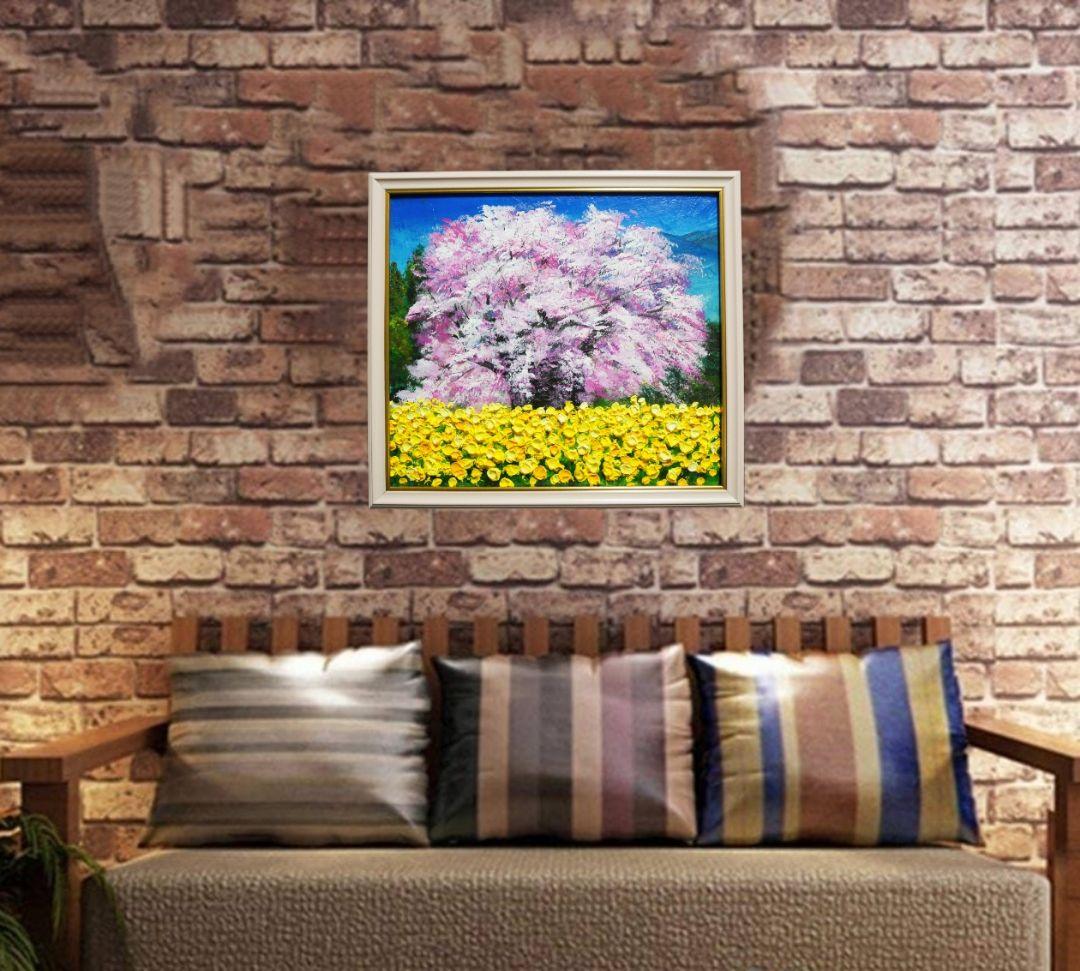 油絵 油彩 油彩画 絵 絵画 【菜の花と大桜】