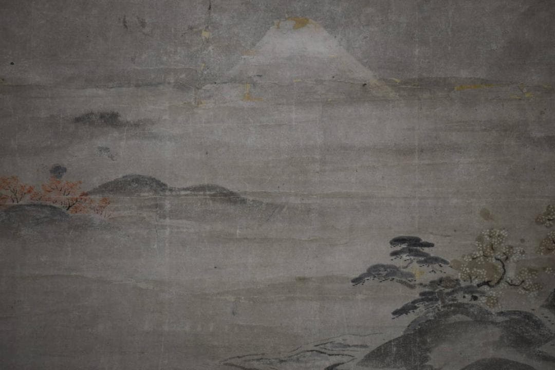 真作/笹山養意/狩野常信門人/富士山水図/布袋屋掛軸HE-573