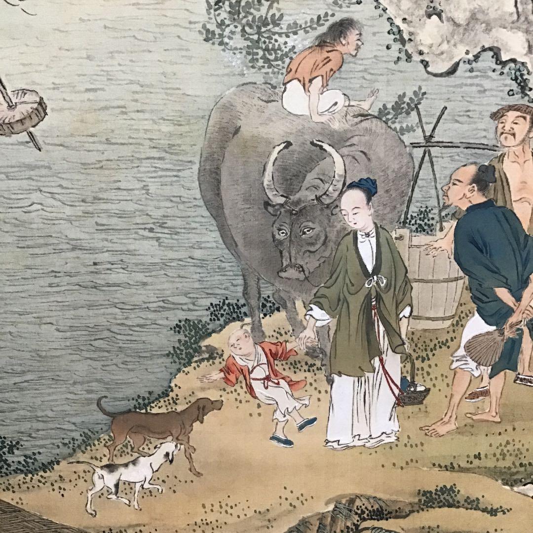 K茶道具　掛軸　二幅対「耕織図　双幀」　仿華山翁図　華僊作　共箱　S1001KJ