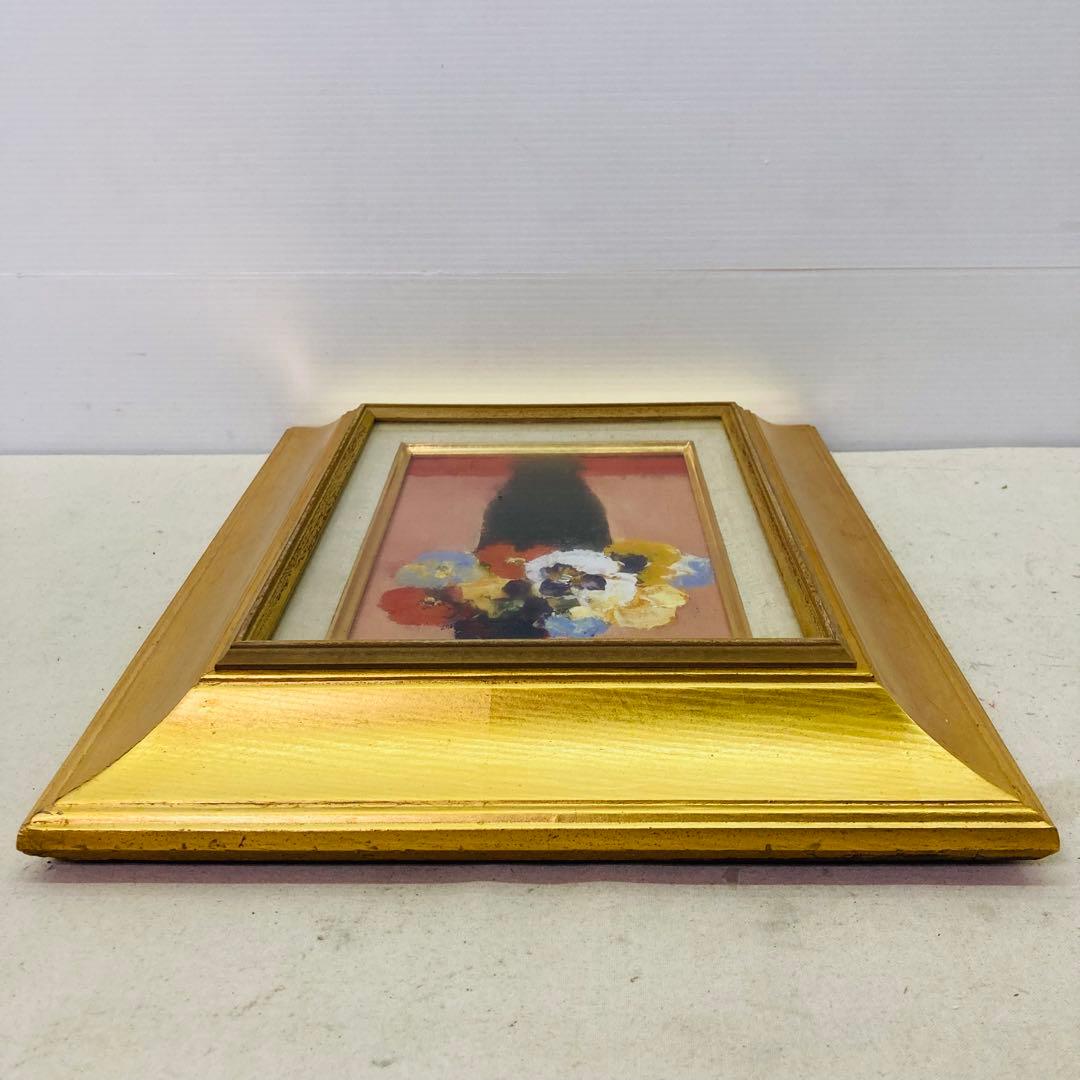 【真作】額装 油彩画　山本亜稀 「パンジー」　画 二科会 サイン有 裏書有 へ9