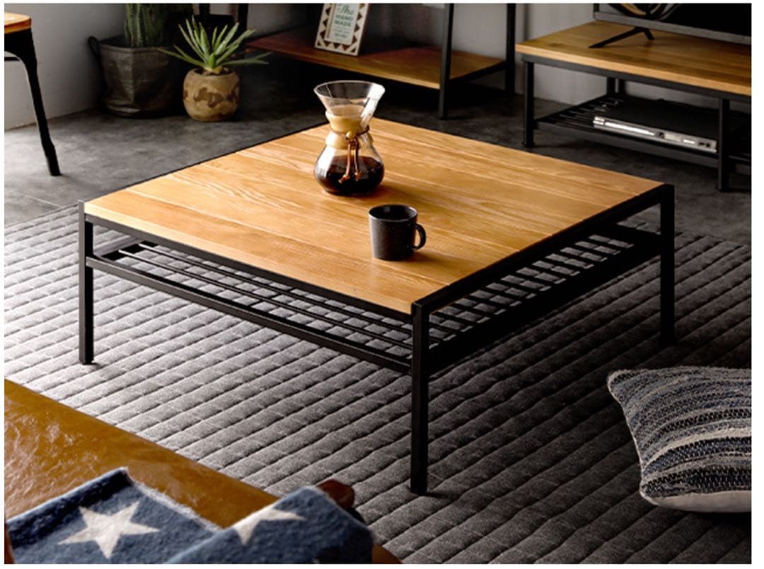 センターテーブル 正方形 無垢材 天然木リビングテーブル テーブル 収納付き