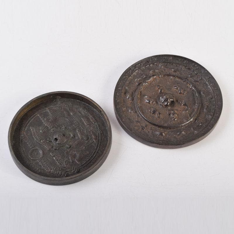 中国　古銅　銅鏡　古鏡　紙鎮　文鎮　2点　C　9214