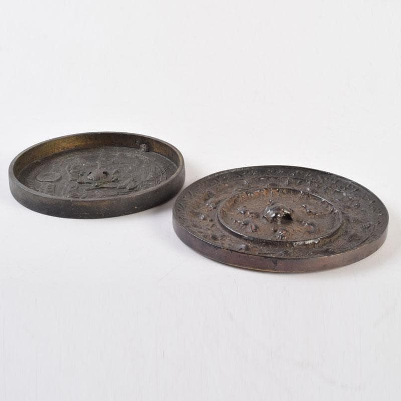 中国　古銅　銅鏡　古鏡　紙鎮　文鎮　2点　C　9214