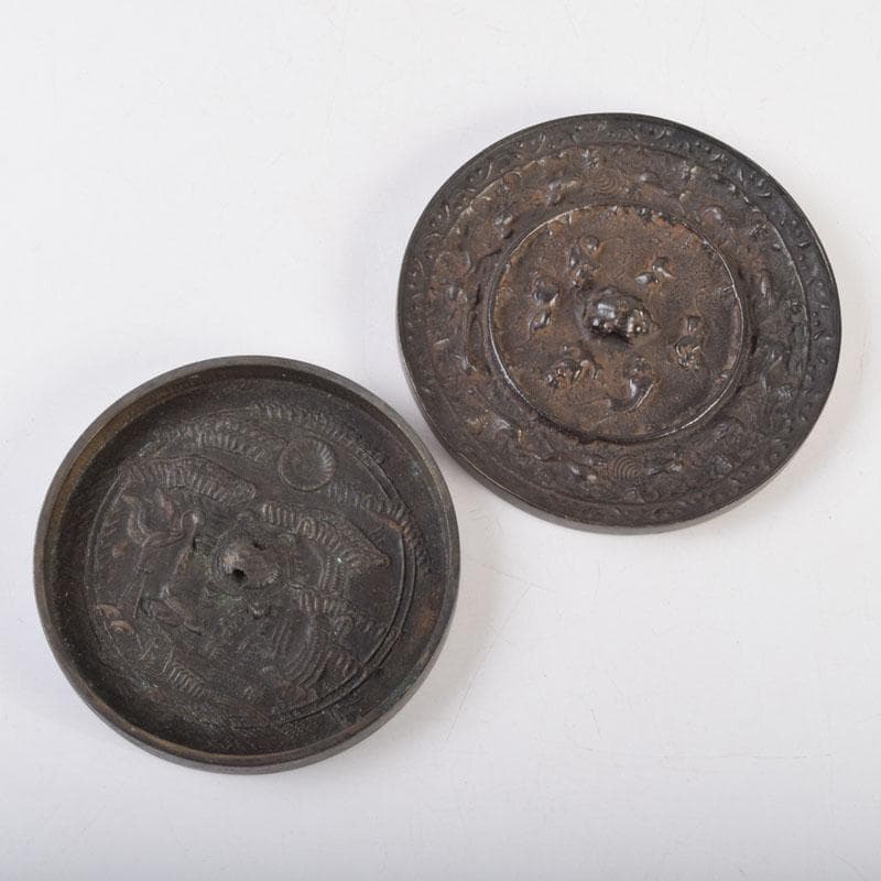 中国　古銅　銅鏡　古鏡　紙鎮　文鎮　2点　C　9214