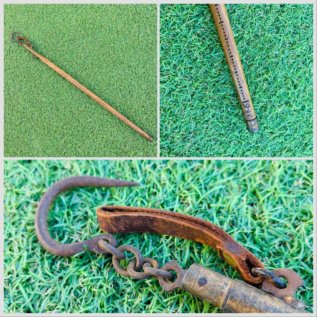 囲炉裏　自在鉤　分銅　囲炉裏小道具　天秤棒　堀如真 銅製 鯉型 風鎮　栓抜き